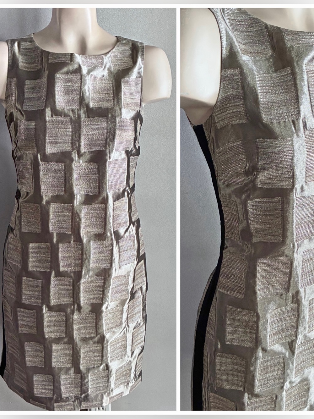 Brooks Brothers Size 2 Italian Woven Silk Wool Metallic Jacquard Sheath Dress